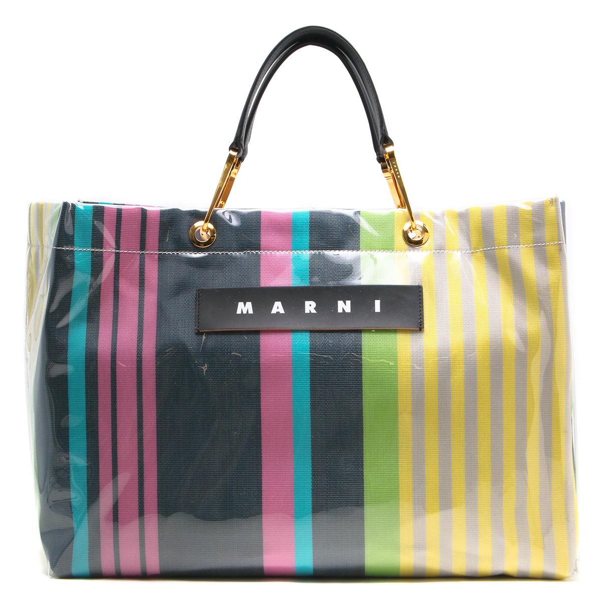 新品即決 MARNI マルニ グロッシーグリップ ストライプトートバッグ S