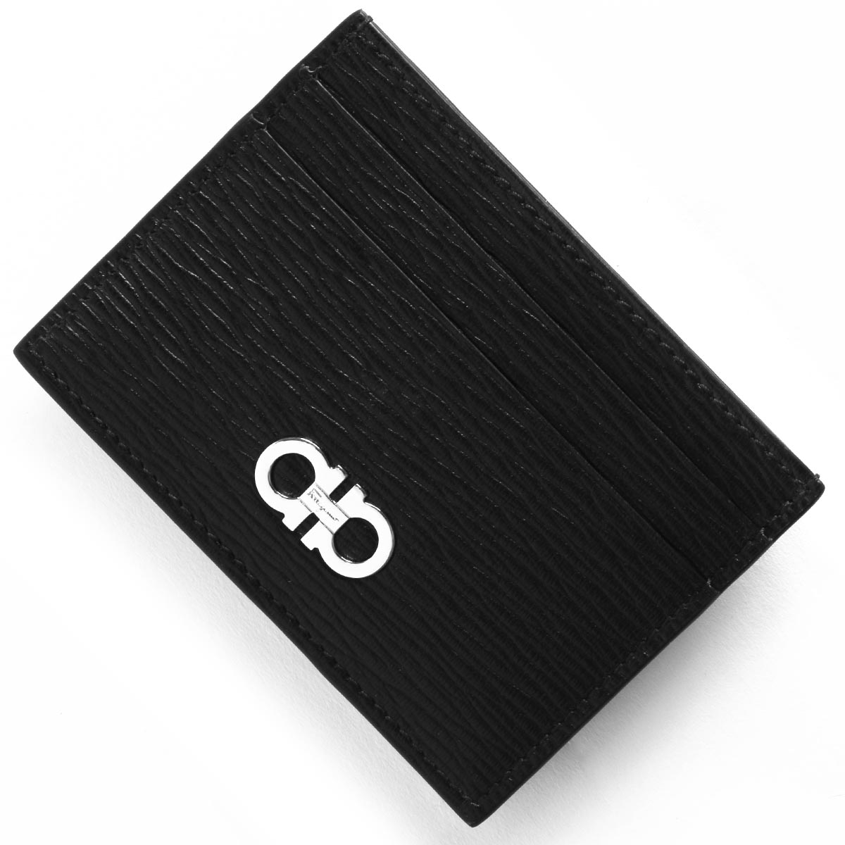 8,050円【未使用】フェラガモ ガンチーニ カードケース ブラック ロゴ ビジネス レザー