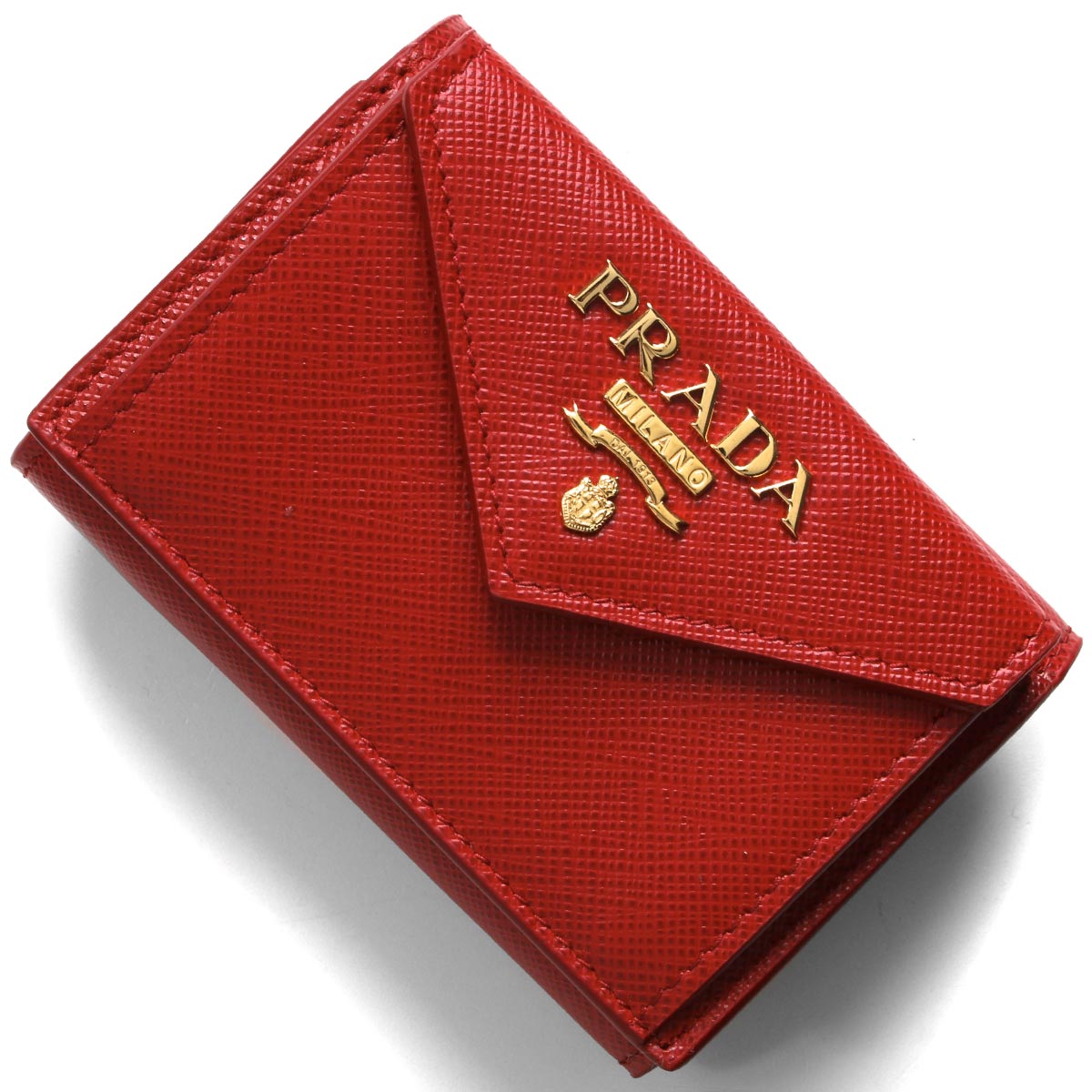 【新品未使用】PRADA プラダ 三つ折り ミニ財布 プラダレッド 赤色