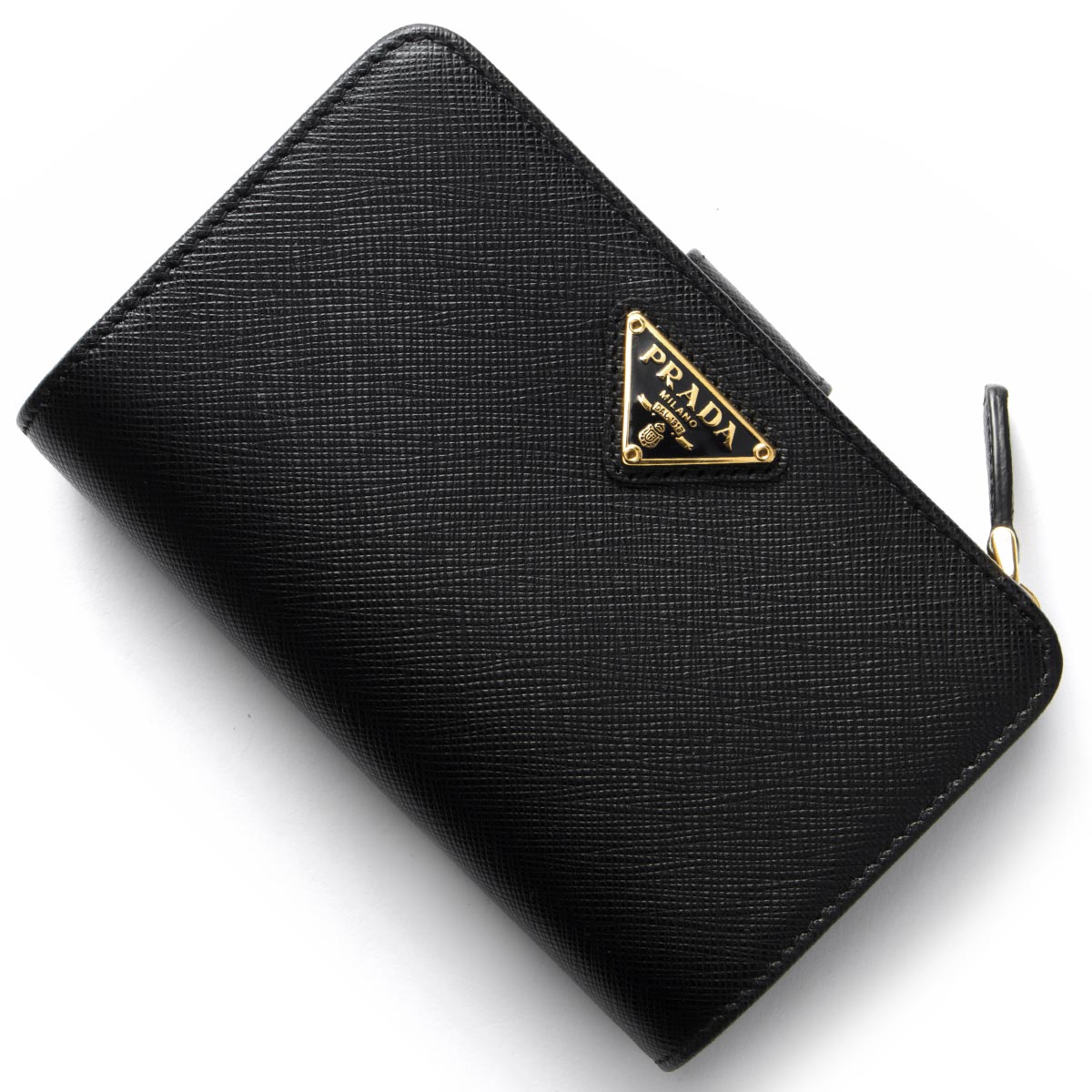 【極美品】PRADA 長財布 二つ折り サフィアーノレザー 三角ロゴ ブラック