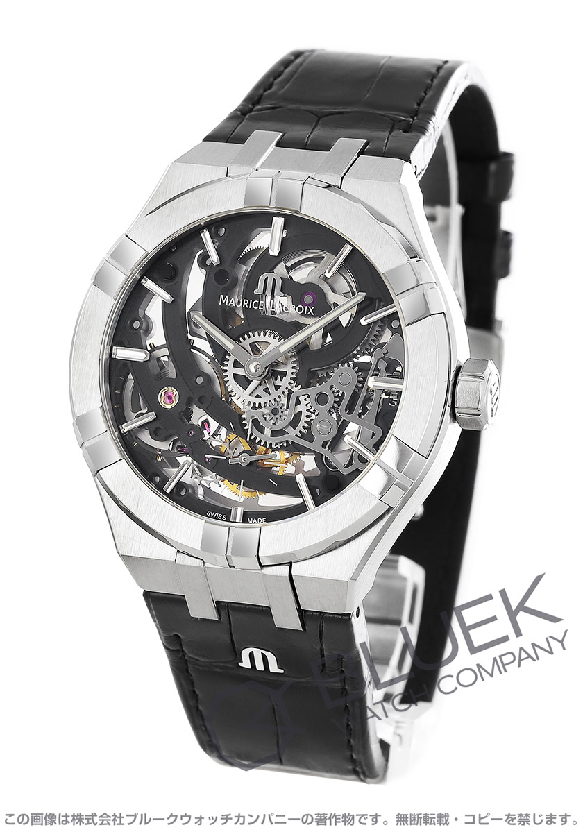 モーリスラクロア MAURICE LACROIX 腕時計 マスターピース スケルトン MP7138-SS001-030 スモールセコンド 裏スケ スケルトン文字盤 SS ブラック アリゲーターレザーベルト 黒 手巻き
