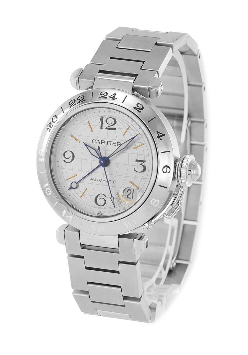 カルティエ Cartier パシャC メリディアン GMT W31029M7 ボーイズ 腕時計 デイト シルバー 文字盤 オートマ 自動巻き Pasha C VLP 90190922