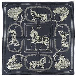 エルメス スカーフ カレ90 CARRE シルク ブラック 【Grand Apparat/グラン アパラ】  中古