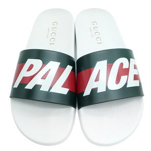 グッチ サンダル ロゴ ラバー ラバー ホワイト #7 GUCCI×PALACE コラボ 白 緑 赤  723349 中古