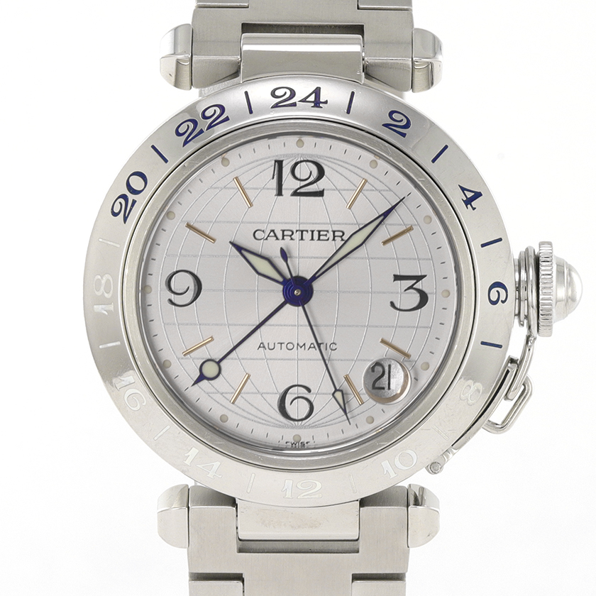 カルティエ Cartier パシャC メリディアン GMT W31029M7 ボーイズ 腕時計 デイト シルバー 文字盤 オートマ 自動巻き Pasha C VLP 90190922